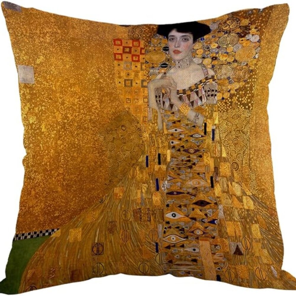 Gustav Klimt “Lady in Gold” Pillow Cover – 17.5” Square – Woven Polyester – NWOT